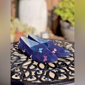 Blue Bird — Embroidered Butterfly Suede Flats